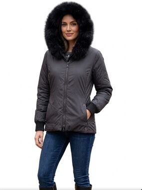 Danier Insulated Nylon Jacket With Genuine Fox Fur Trimmed Hood